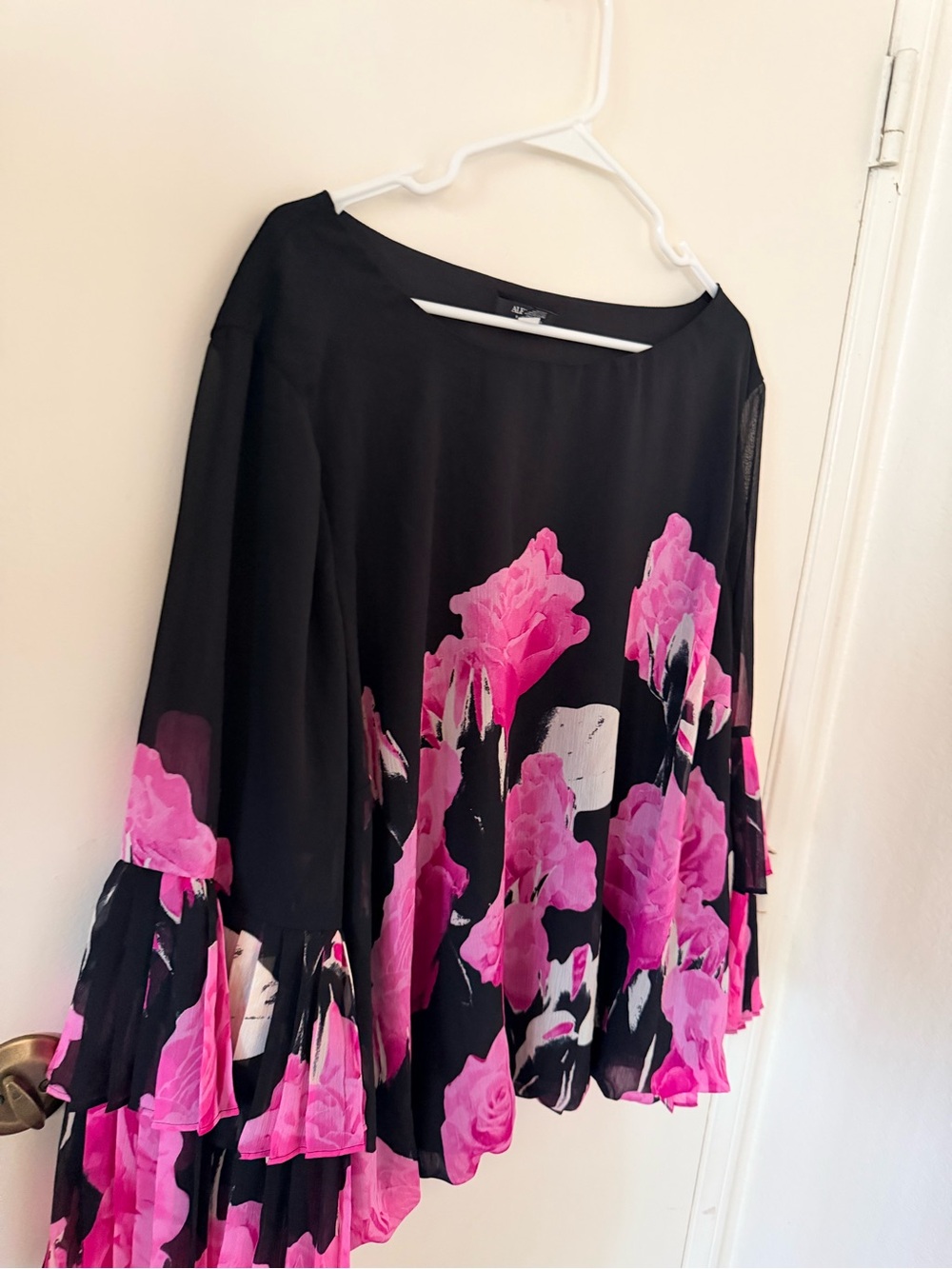 Alfani Black Tunic with Bright Pink Rose Print - Picture 2 of 4